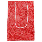 Red Suede Leather Floral Pattern Medium Cadeauzakje (Achterkant)