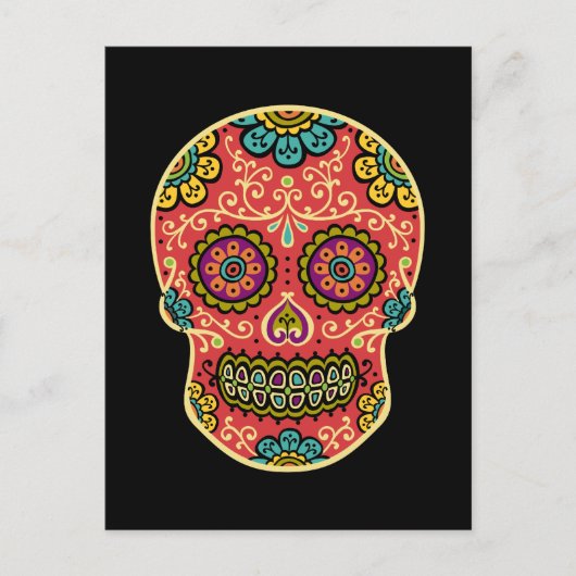 Red Sugar Skull Poscard Briefkaart (Voorkant)
