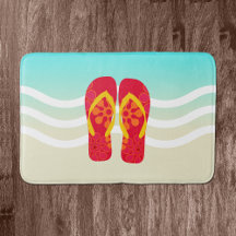Red Summer Beach Teenslippers Bath Mat