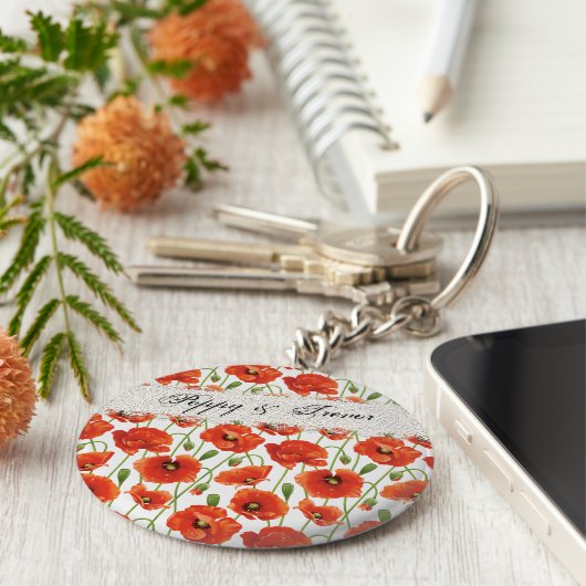 Red Summer Poppy Sleutelhanger (Zijkant)