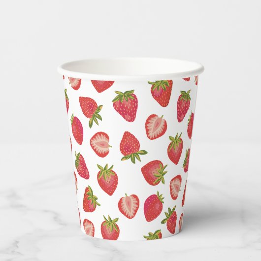 Red Summer Strawberry Pattern Papieren Bekers (Achterkant)
