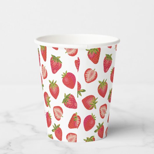 Red Summer Strawberry Pattern Papieren Bekers (Rechts)