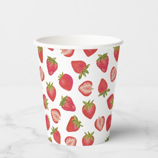 Red Summer Strawberry Pattern Papieren Bekers (Voorkant)