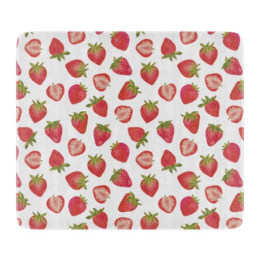 Red Summer Strawberry Pattern Snijplank (Voorkant)