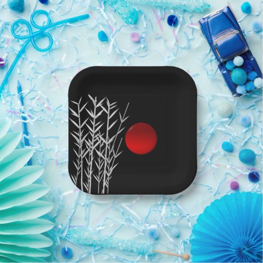 Red sun black white zen   papieren bordje (Feest)