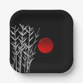 Red sun black white zen papieren bordje (Voorkant)