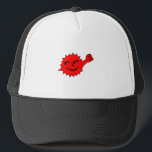 Red Sun Cheer Mascot Trucker Pet<br><div class="desc">Vivid red sun mascot with a raised fist on black. Bold cartoon style,  playful and energetic,  perfect for youth apparel,  sportswear,  and event branding that stands out.</div>
