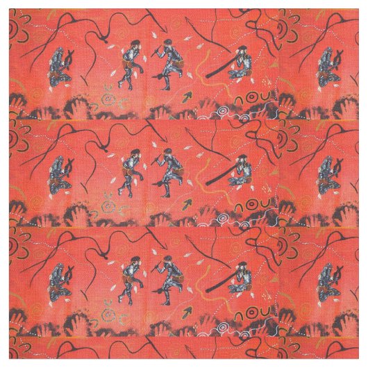 Red Sun Dancers Aboriginal Fabric Stof (Close Up)