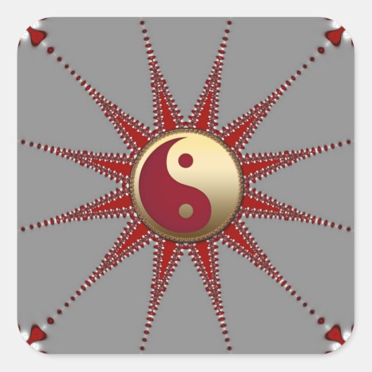 Red Sun Golden Yin Yang Sticker (Voorkant)