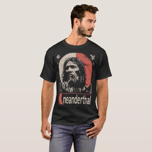 Red Sun Neanderthal | Oude voorouderkunst T-shirt (Voorkant volledig)