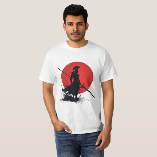 Red Sun Samurai-geïnspireerd T-shirt (Voorkant volledig)
