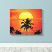 Red Sun Tropical Palm Beach Canvas Afdruk (Insitu (Houten vloer))