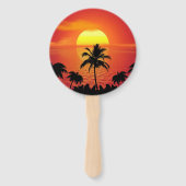 Red Sun Tropical Palm Beach Handwaaier (Voorkant)