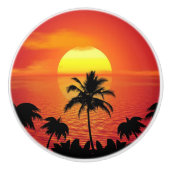 Red Sun Tropical Palm Beach Keramische Knop (Voorkant)
