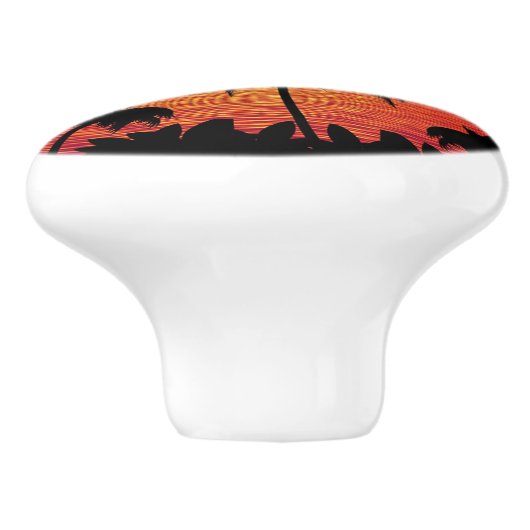Red Sun Tropical Palm Beach Keramische Knop (Zijkant)