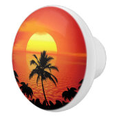 Red Sun Tropical Palm Beach Keramische Knop (Rechts)
