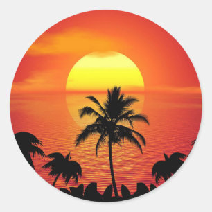 Red Sun Tropical Palm Beach Ronde Sticker