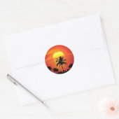 Red Sun Tropical Palm Beach Ronde Sticker (Envelop)