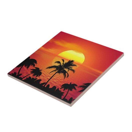 Red Sun Tropical Palm Beach Tegeltje (Zijkant)