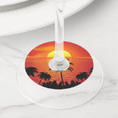 Red Sun Tropical Palm Beach Wijnglaslabel (Dichtbij)