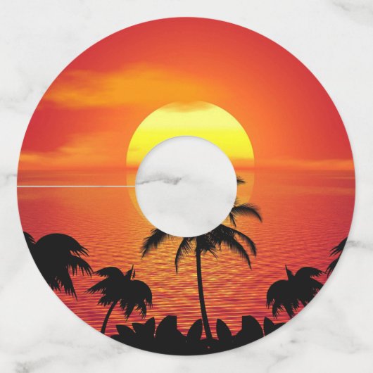 Red Sun Tropical Palm Beach Wijnglaslabel (Achterkant)