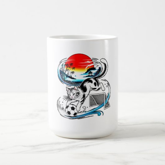 Red Sun Wave Design - Japanese Soccer Cat Koffiemok (Center)