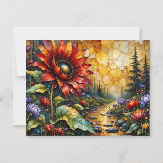 Red Sunflower in valley by stream (Voorkant)
