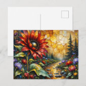 Red Sunflower in valley by stream Briefkaart (Voorkant / Achterkant)