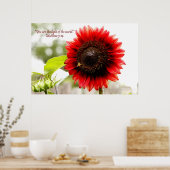 Red Sunflower Poster met Matthew 5:14 Bijbelverse (Keuken)