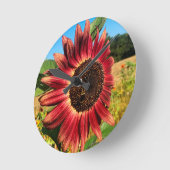 Red Sunflower Ronde Klok (Hoek)