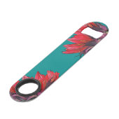 Red Sunflower Sideview Turquoise Bottle Opener Speed Flessenopener (Achterkant Gekanteld)
