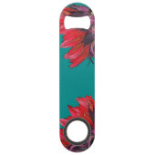 Red Sunflower Sideview Turquoise Bottle Opener Speed Flessenopener (Voorkant)
