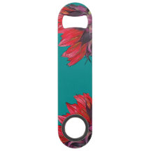 Red Sunflower Sideview Turquoise Bottle Opener