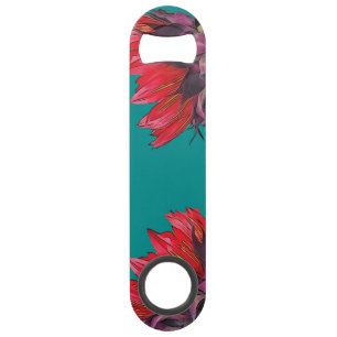 Red Sunflower Sideview Turquoise Bottle Opener Speed Flessenopener