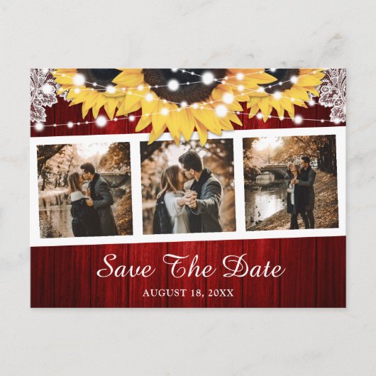 Red Sunflower Wedding Foto Save the Date Aankondigingskaart (Voorkant)