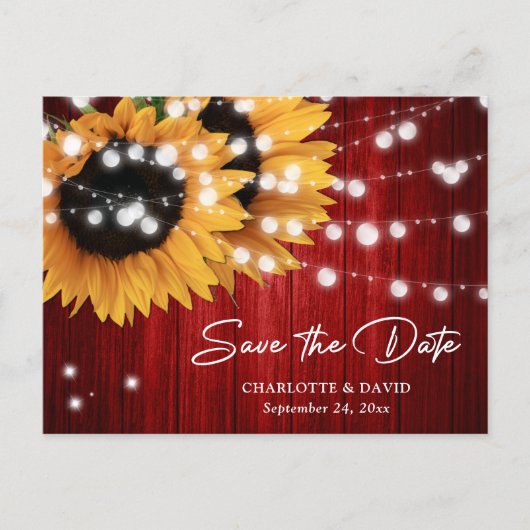 Red Sunflower Wedding Save The Date Postcard Aankondigingskaart (Voorkant)