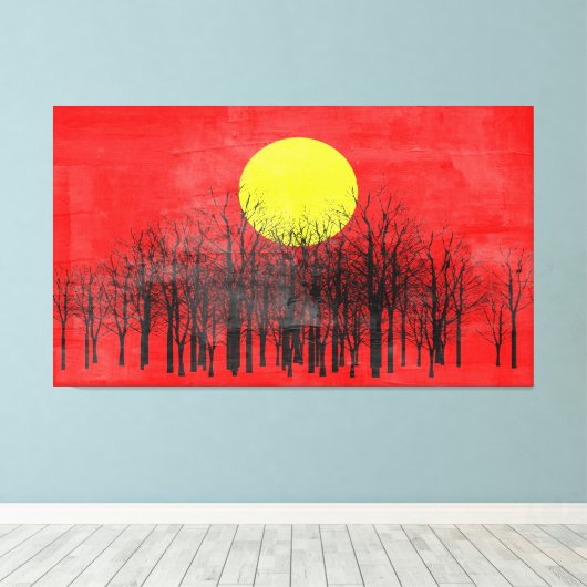 Red Sunset Abstract schilderen Canvas Afdruk (Insitu (Houten vloer))