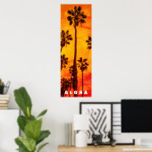 Red Sunset Aloha Hawaii Palm Trepices Travel Poster (Thuiskantoor)