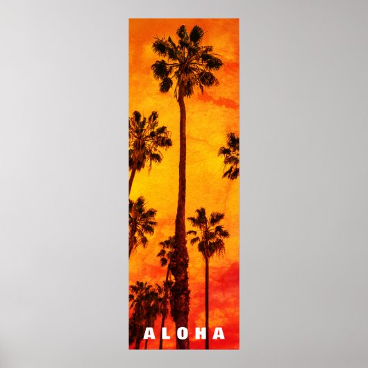 Red Sunset Aloha Hawaii Palm Trepices Travel Poster (Voorkant)