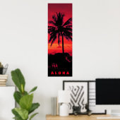 Red Sunset Aloha Hawaii Palm Trepices Travel Poster (Thuiskantoor)