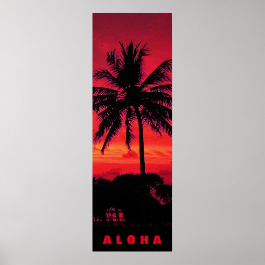 Red Sunset Aloha Hawaii Palm Trepices Travel Poster (Voorkant)
