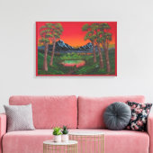 Red Sunset Mountain Lake Canvas Afdruk (Insitu (Woonkamer))