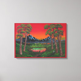 Red Sunset Mountain Lake Canvas Afdruk