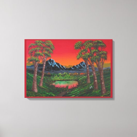 Red Sunset Mountain Lake Canvas Afdruk (Voorkant)