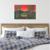 Red Sunset Mountain Lake Canvas Afdruk (Insitu (Slaapkamer))