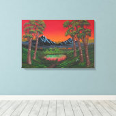 Red Sunset Mountain Lake Canvas Afdruk (Insitu (Houten vloer))