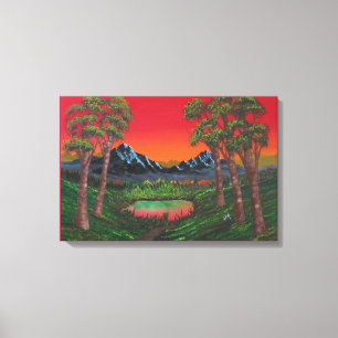 Red Sunset Mountain Lake Canvas Afdruk