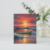 Red Sunset Ocean Seascape Schilderij Kunstwerk Briefkaart (Staand voorkant)