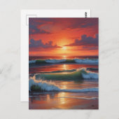 Red Sunset Ocean Seascape Schilderij Kunstwerk Briefkaart (Voorkant / Achterkant)