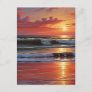 Red Sunset Ocean Seascape Schilderij Kunstwerk Briefkaart